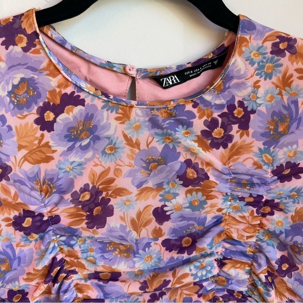 Zara Purple Print Ruched Mini Dress - Picture 8 of 17